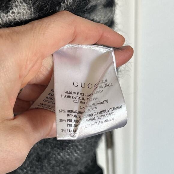 Gucci Leopard Effect V Neck Mohair Sweater Black Gray XS - Picture 8 of 10